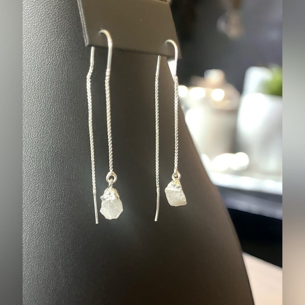 Raw Moonstone Threader Earrings - Picture 1 of 4